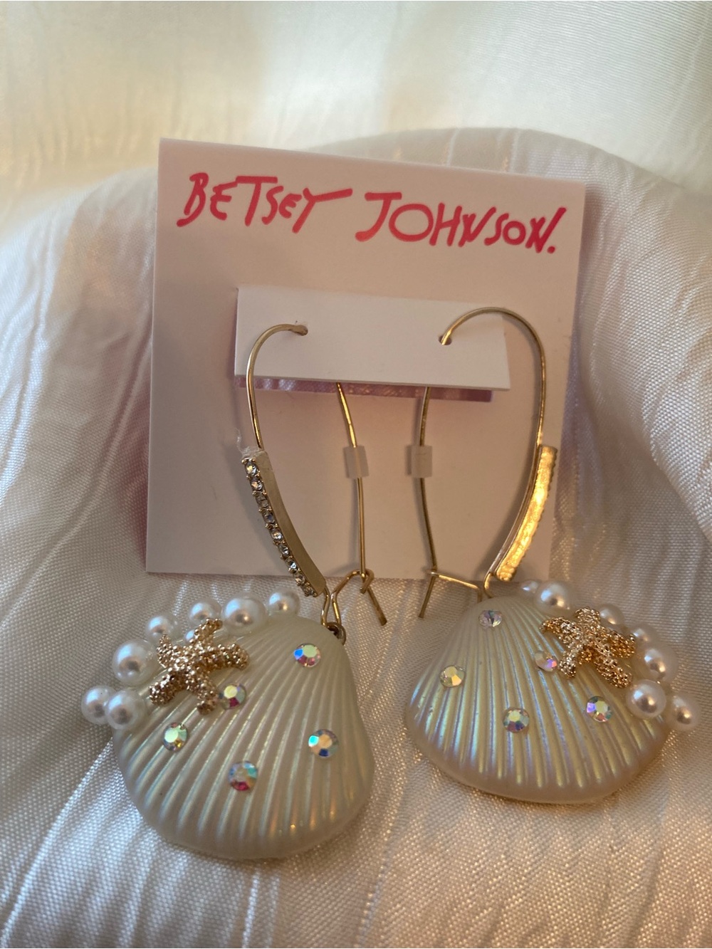 Betsey Johnson Gold Heart-Trim Pearl Accent Drop Earrings